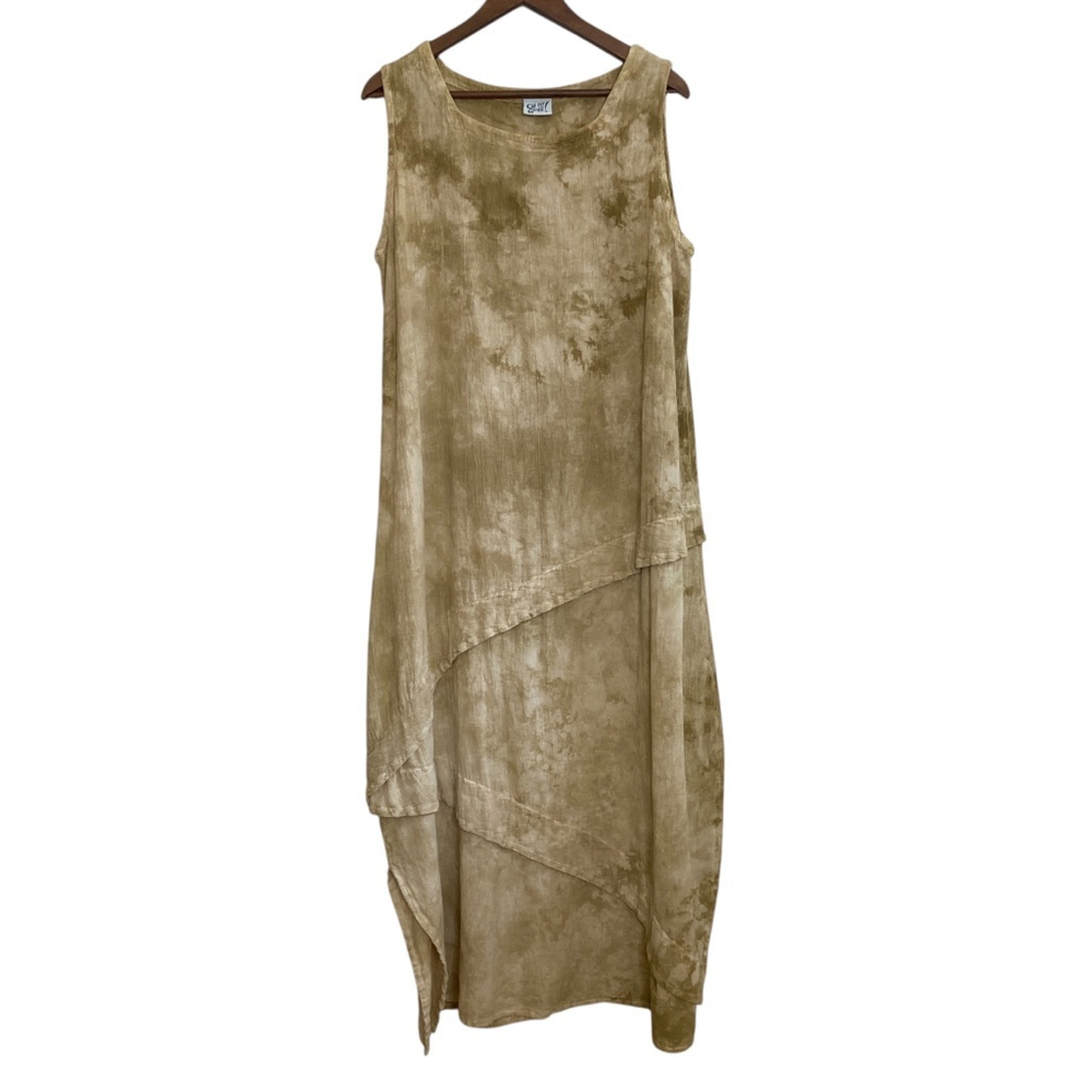 Oh My Gauze Dress Women 2 Large XL Beige Tan Tie Dye Cotton Sleeveless Maxi